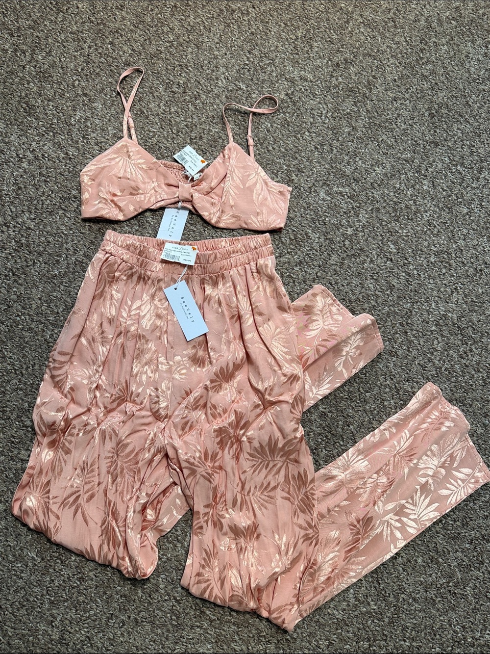 Bae Vely Rose Gold Floral Satin Two-Piece Set